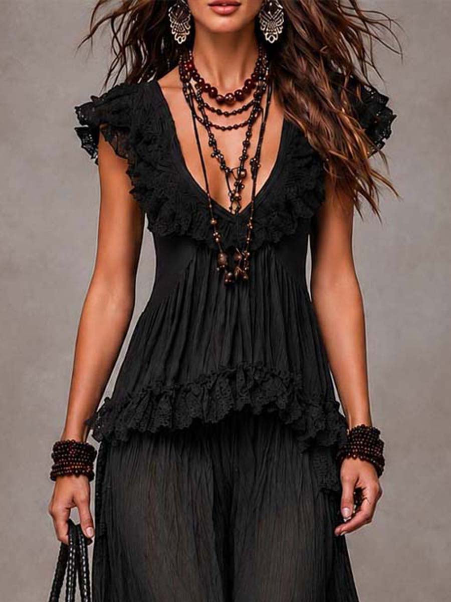Conjunto V-cuello bohemio negro
