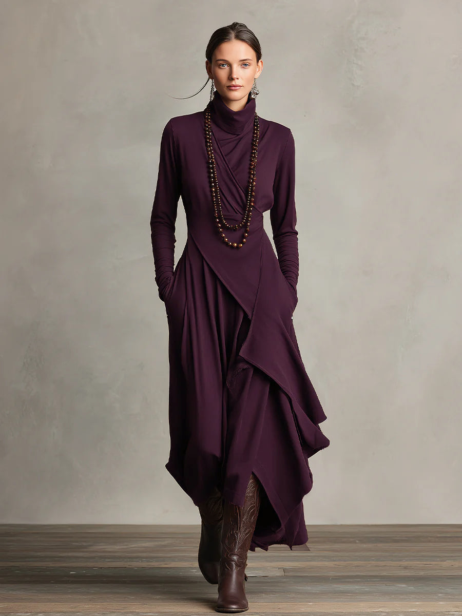 Ropa Maxi Asimétrica Plisada de Algodón Boho Morado para Mujeres MDA2055J9I