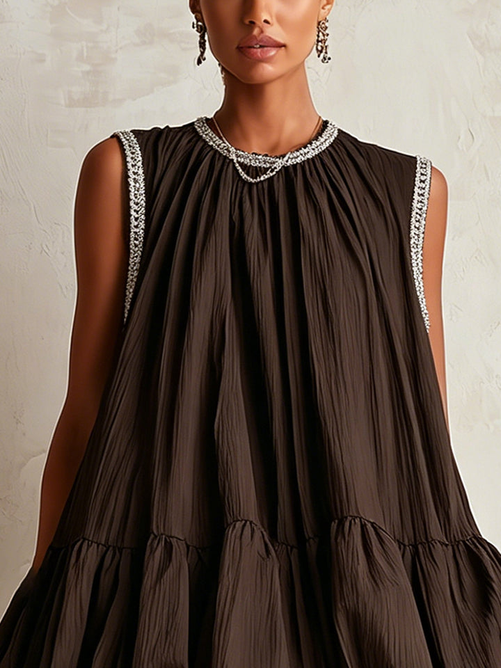 Colette | Mini Vestido Sin Mangas Marrón con Volante