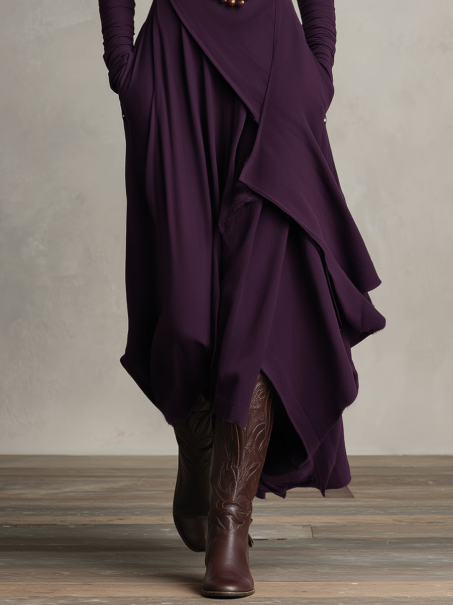 Ropa Maxi Asimétrica Plisada de Algodón Boho Morado para Mujeres MDA2055J9I