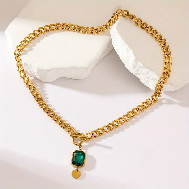 Collar Pendente Esmeralda Cadena Gruesa