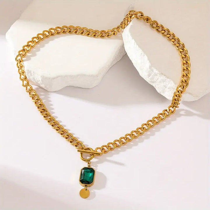 Collar Pendente Esmeralda Cadena Gruesa