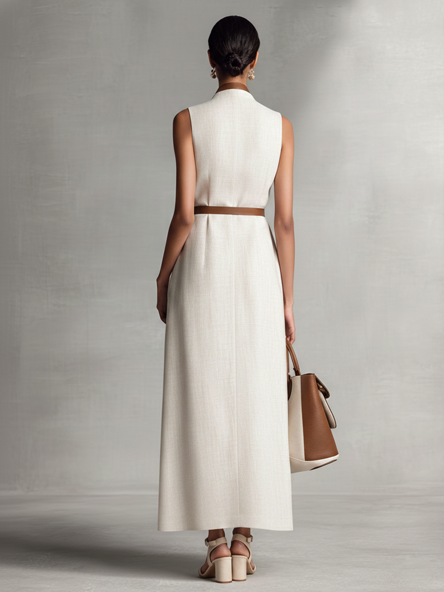 Vestido Maxi de Algodón y Lino con Tirantes Sin Mangas para Mujeres MDZ1153B7BA