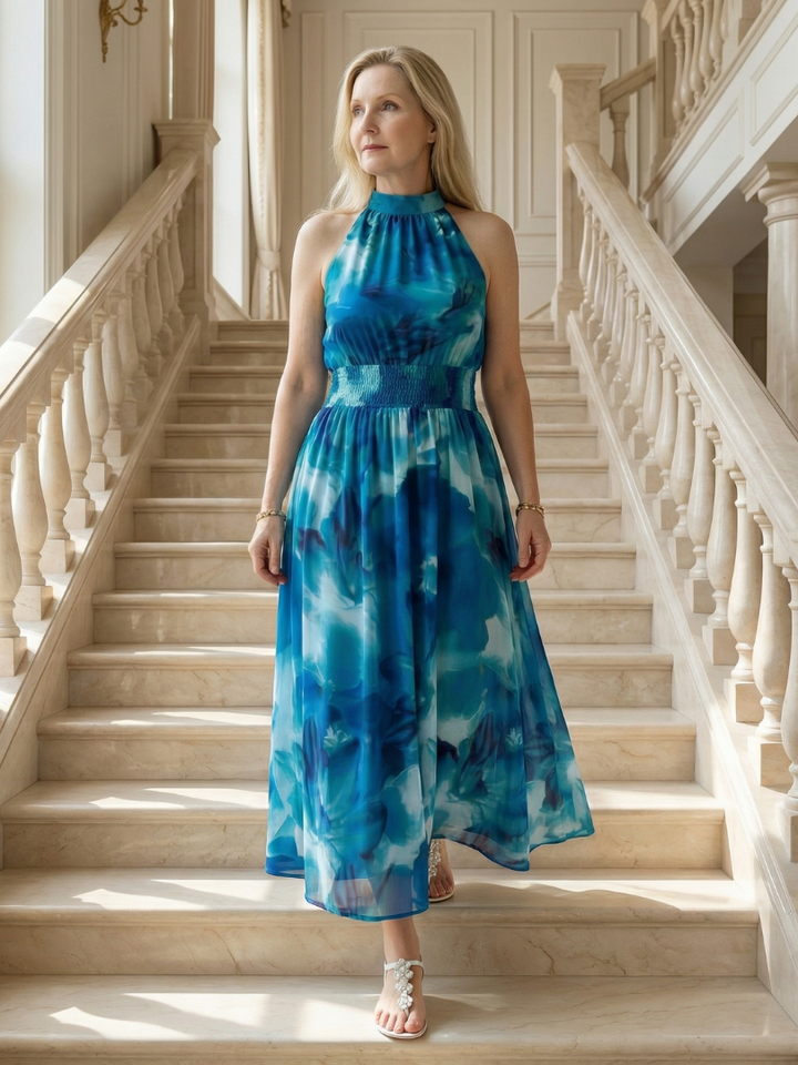 Sylin | Vestido Midi con Escote Halter Fruncido