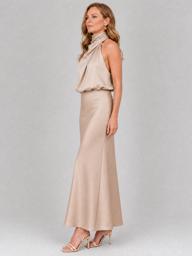 Nopal | Vestido Midi Sin Mangas con Cuello Drapé