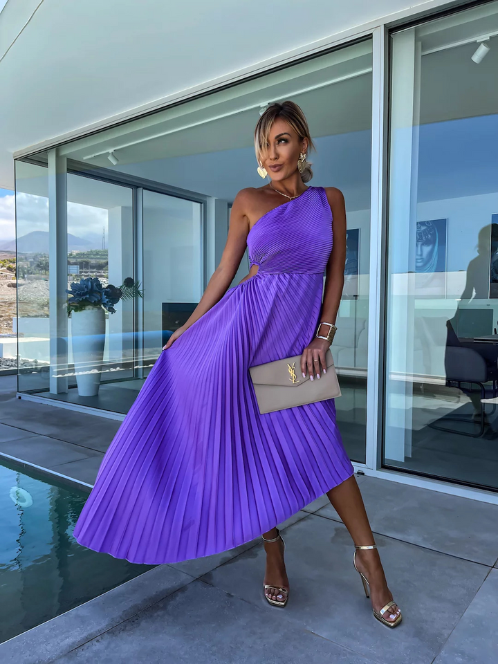 ELLA | Vestido midi con pliegues y un hombro