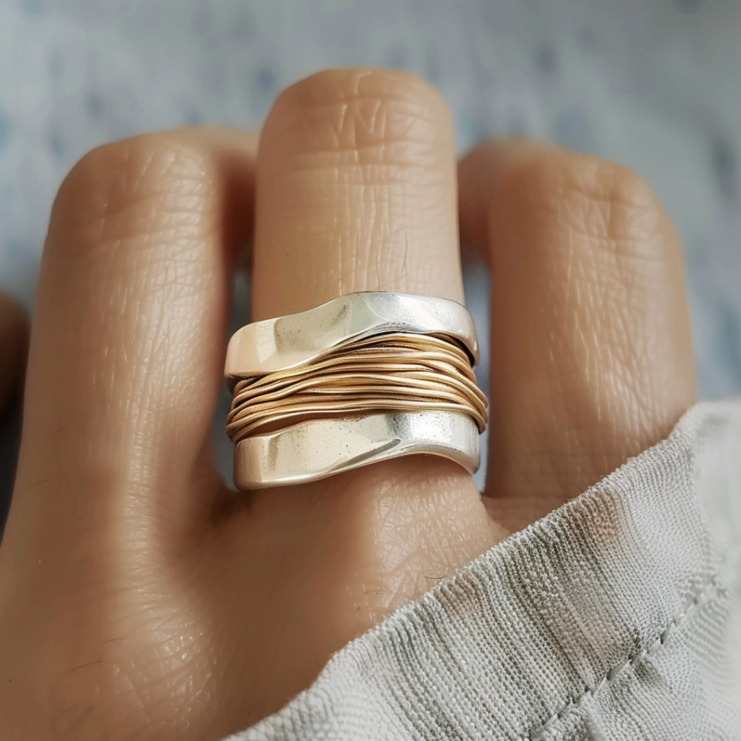 Intrecciato - Anillo de plata con hilo de oro