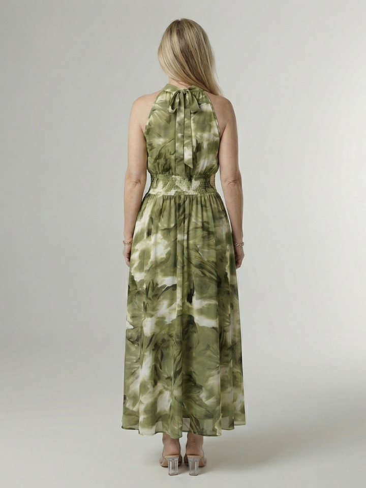 Sylin | Vestido Midi con Escote Halter Fruncido