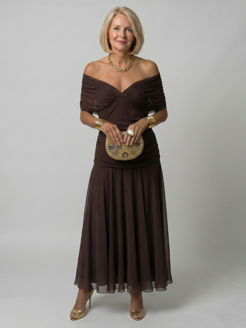 Calen | Vestido Midi Casual con Hombros Descubiertos