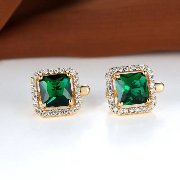 Pendientes de Oro con Zirconia Verde Cuadrada