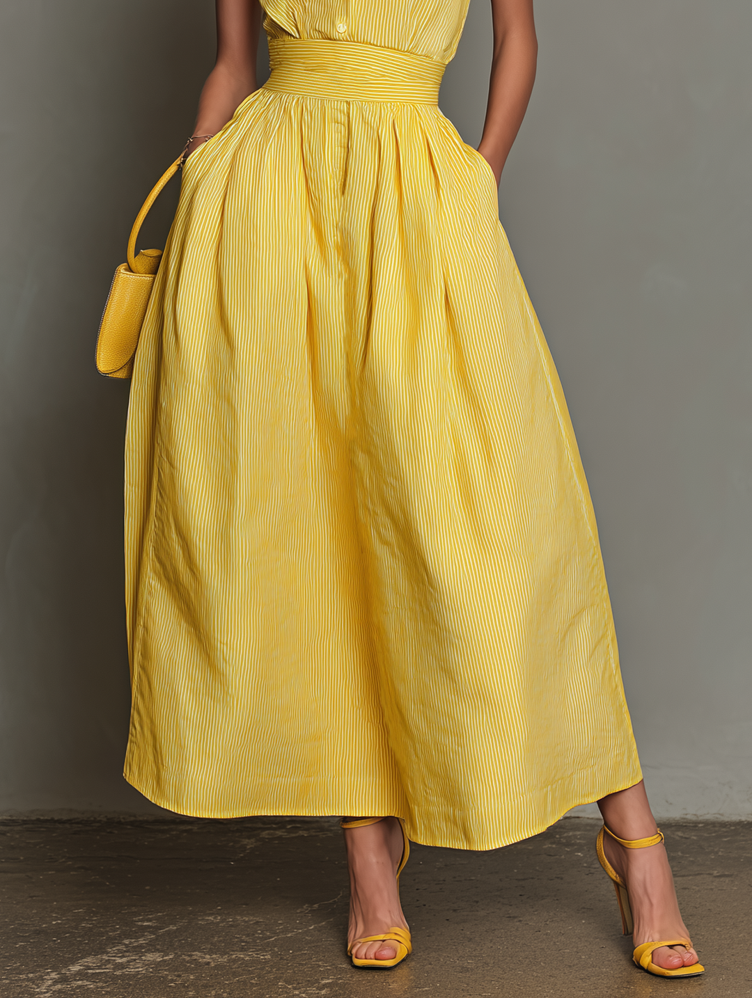 Vestido Maxi Sin Mangas con Cuello Rayado Minimalista para Mujeres MDZ1099D5Y