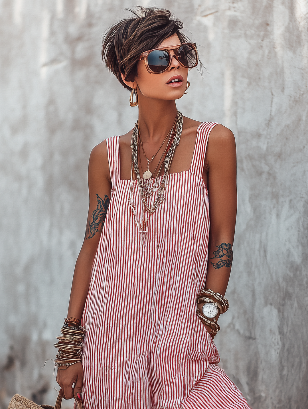 Mono sin mangas con cuello cuadrado para mujeres, minimalista y a rayas, MDZ1052D7Y