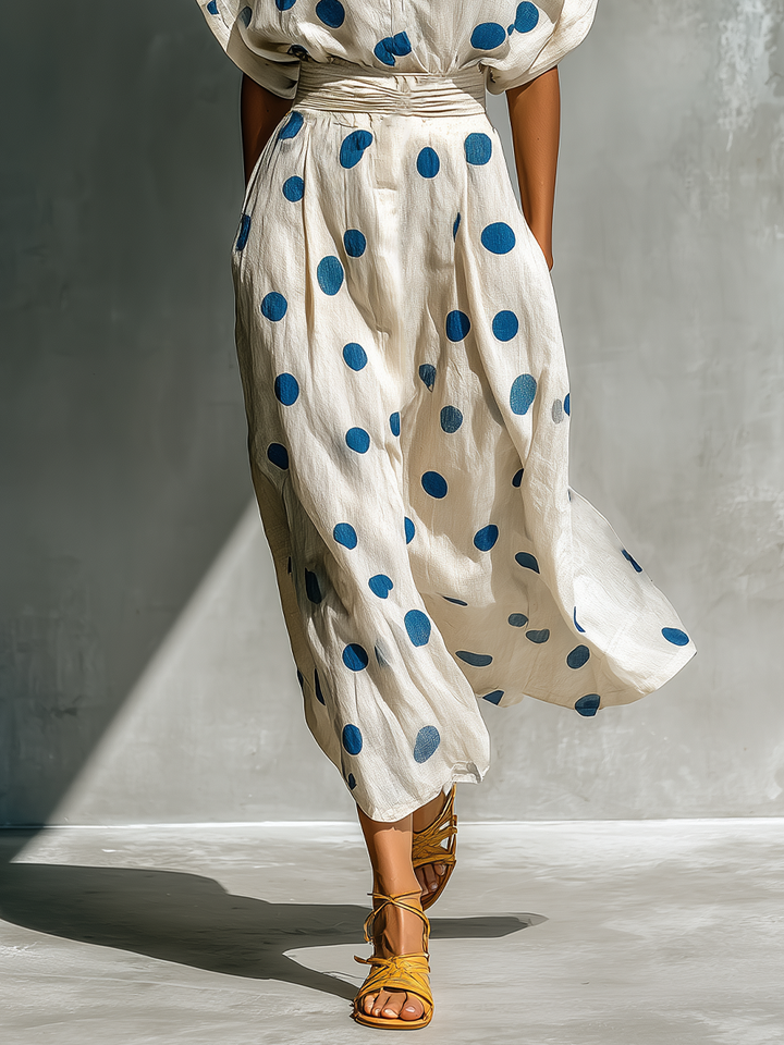 Vestido Camisero de Lino Mezclado Color Blanco Roto con Cinturón y Bolsillos para Mujeres MDZ2481D3T