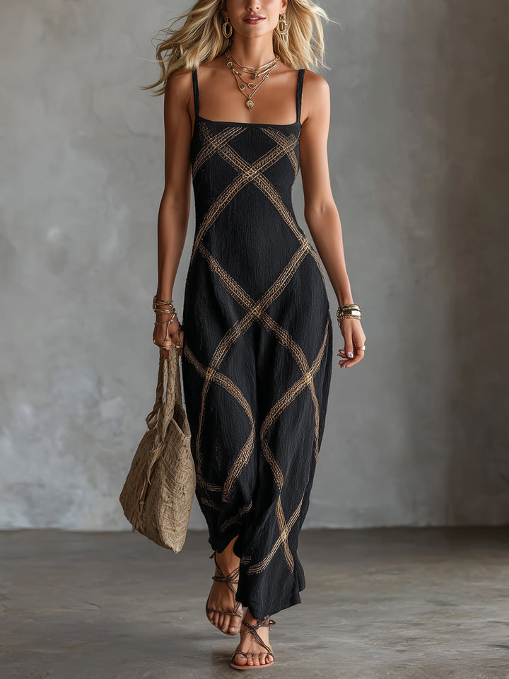Vittoria – Vestido Geométrico Negro Camel