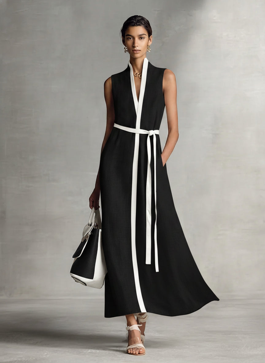 Vestido Maxi de Algodón y Lino con Tirantes Sin Mangas para Mujeres MDZ1153B7BA