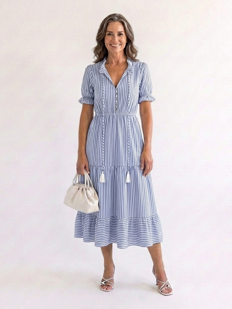 Dakota | Vestido midi de manga corta y rayas