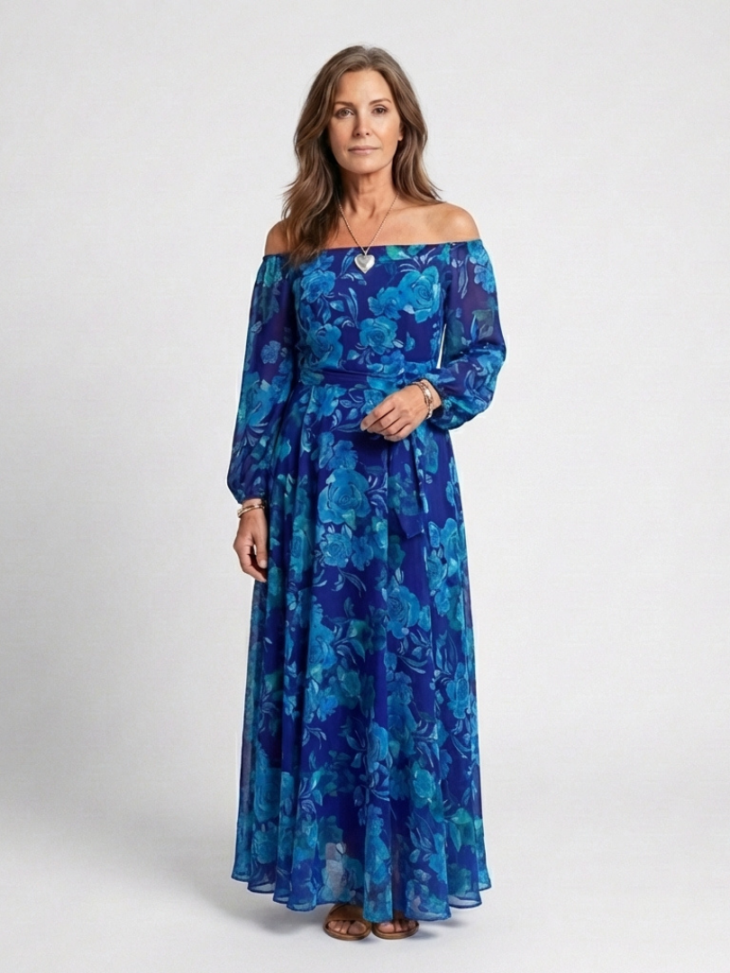 Aspen | Vestido Maxi de Hombros Descubiertos con Flores