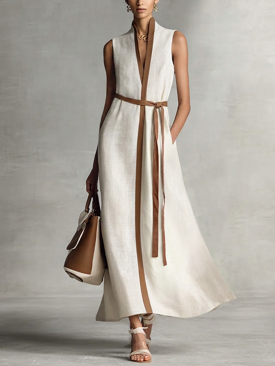 Vestido Maxi de Algodón y Lino con Tirantes Sin Mangas para Mujeres MDZ1153B7BA