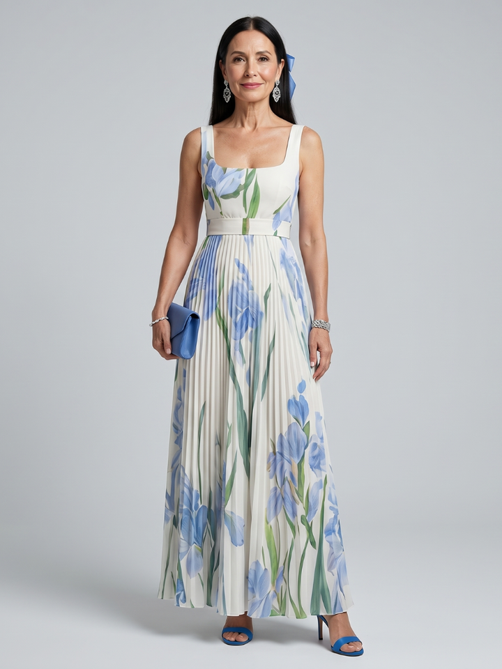 Ophelia | Vestido midi sin mangas con escote cuadrado e impresión floral