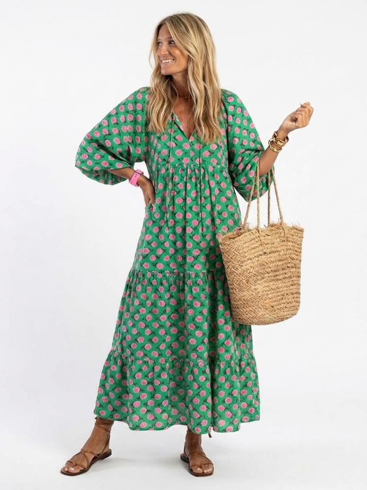 Fiora | Vestido midi con estampado floral y escote en V