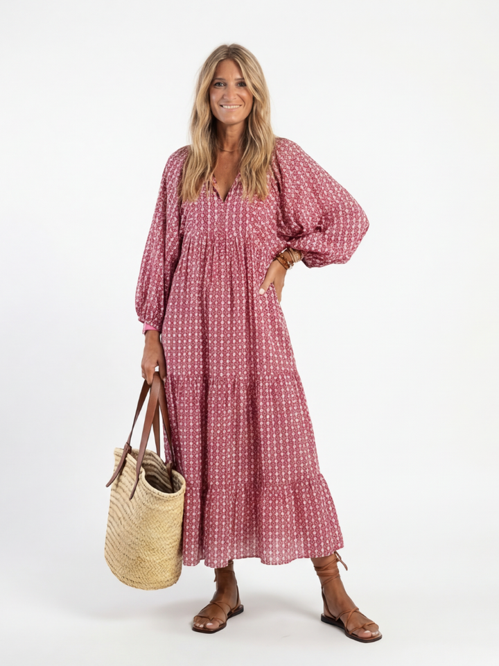 Arlette | Vestido midi con estampado geométrico y mangas largas