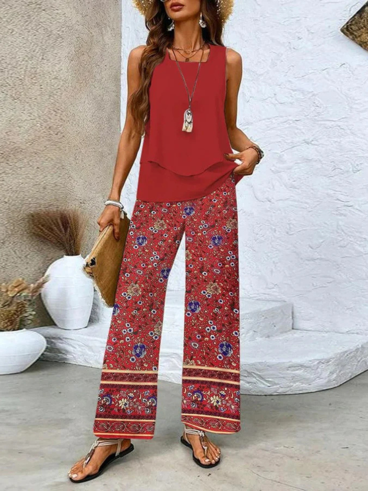 Ovelynra™ | Top sin mangas y pantalones de pierna ancha