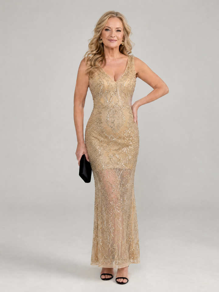Sirea | Vestido midi sin mangas con paneles de lentejuelas
