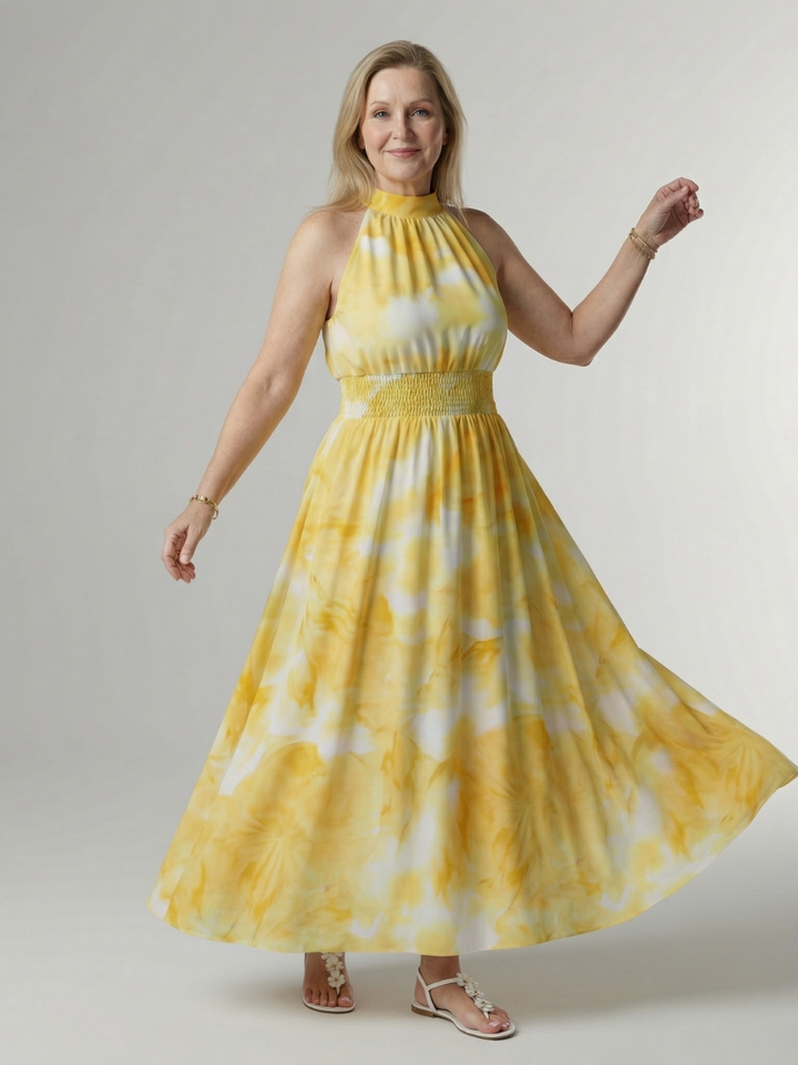 Sylin | Vestido Midi con Escote Halter Fruncido