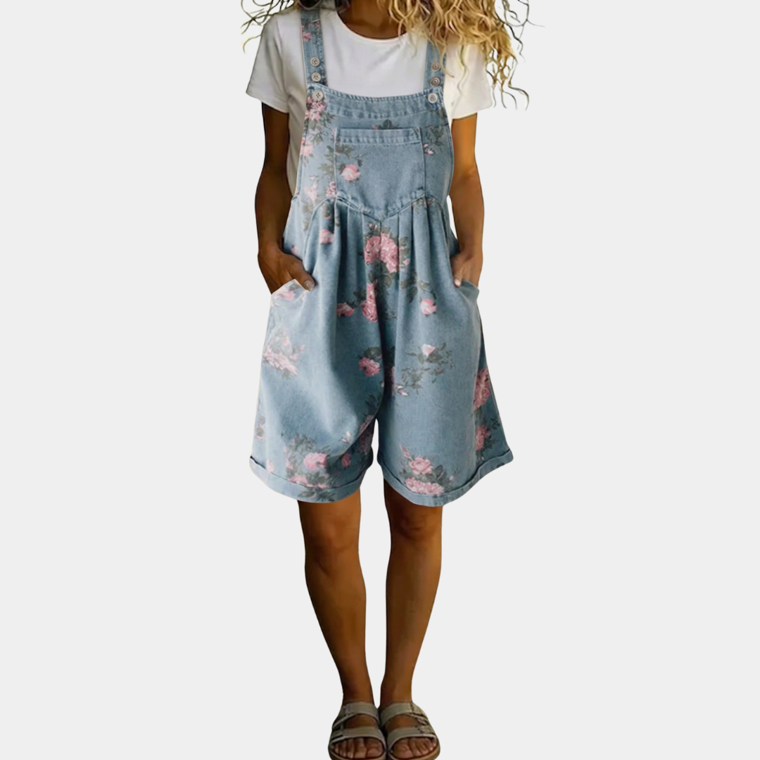 Adriana - Mono de denim floral con un suave toque de algodón y acabado vintage