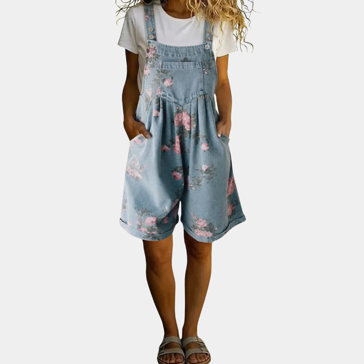 Adriana - Mono de denim floral con un suave toque de algodón y acabado vintage