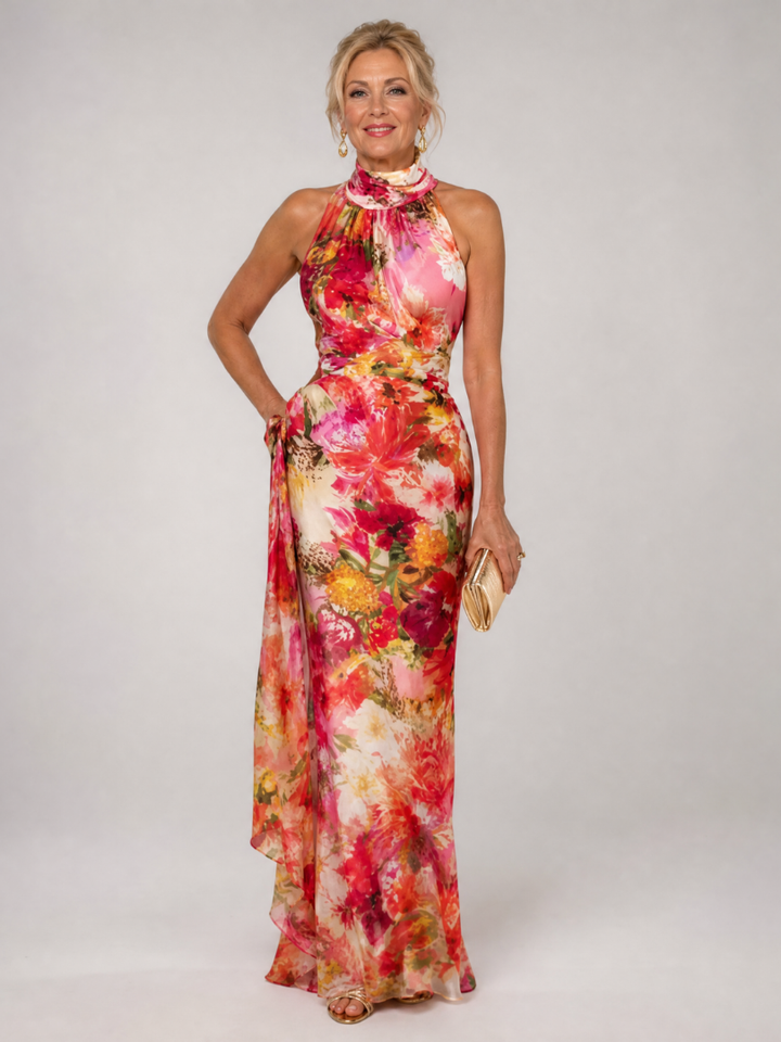 Elisabetta | Vestido Maxi Impreso Floral con Cuello Halter
