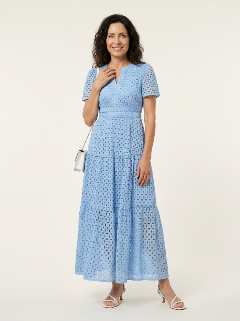 Brielle | Vestido midi con escote en V y mangas cortas con volantes