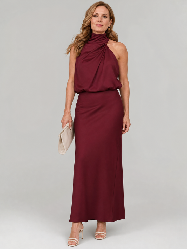 Nopal | Vestido Midi Sin Mangas con Cuello Drapé