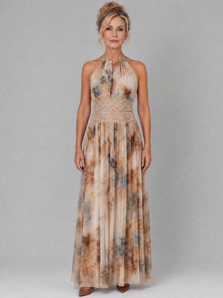 Elavenue | Vestido Maxi con Escote Halter y Cintura de Encaje