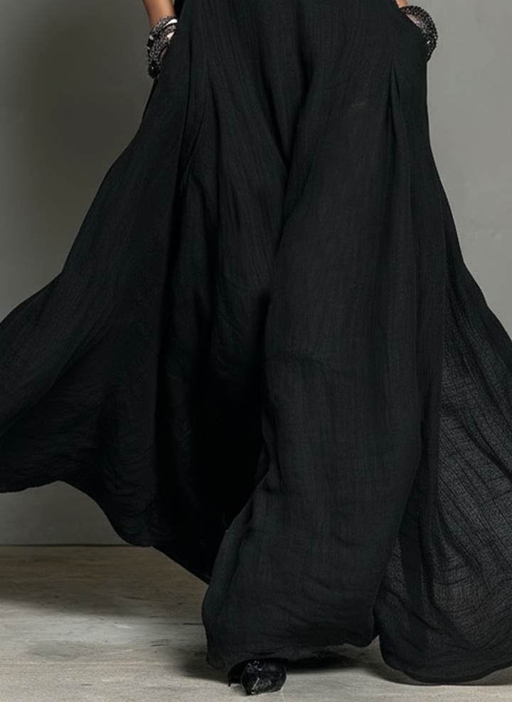 Vestido Maxi Sin Mangas de Mezcla de Lino Minimalista para Mujeres MDZ2210A0Y
