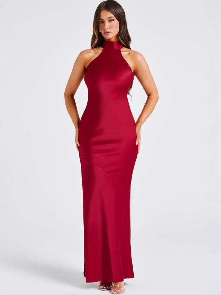 ZEYNEP | Vestido Maxi Satinado Elegante con Corte Halter