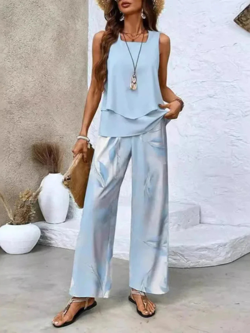 Ovelynra™ | Top sin mangas y pantalones de pierna ancha