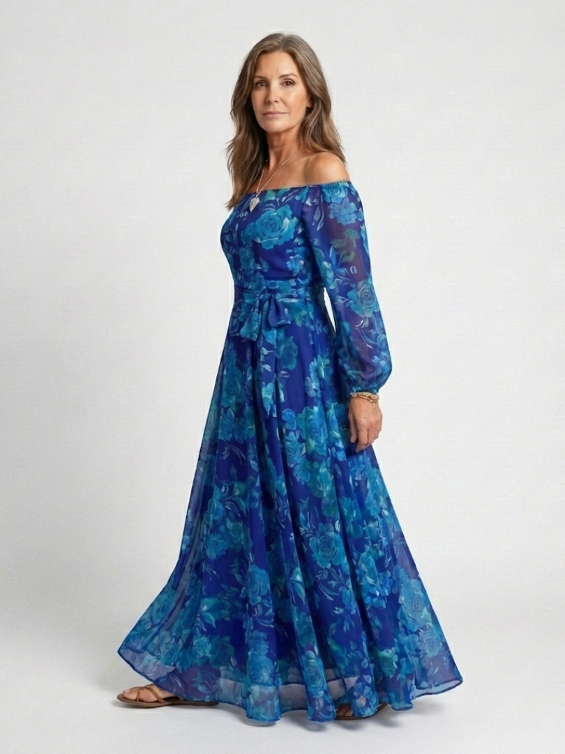 Aspen | Vestido Maxi de Hombros Descubiertos con Flores