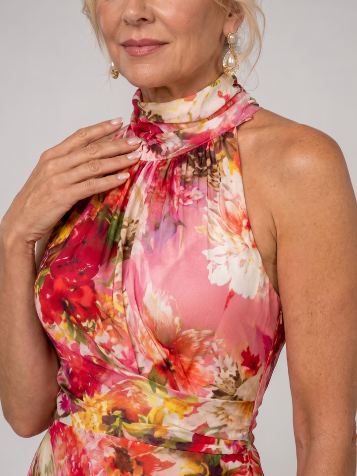 Elisabetta | Vestido Maxi Impreso Floral con Cuello Halter