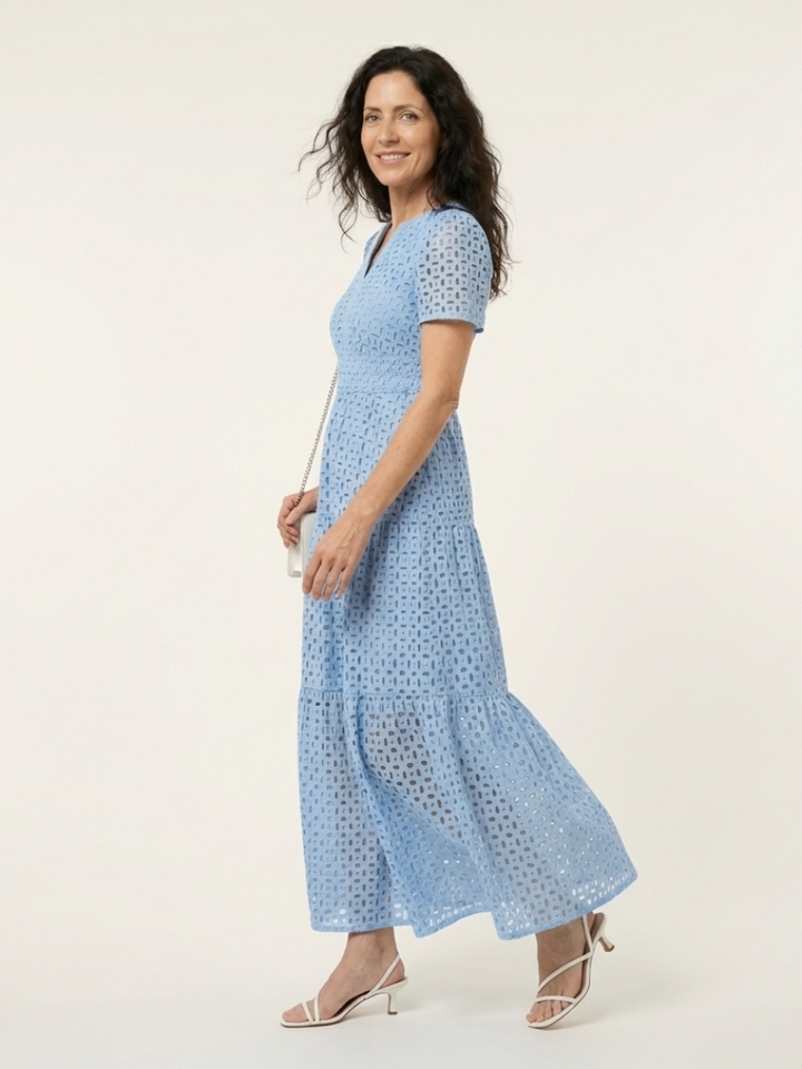 Brielle | Vestido midi con escote en V y mangas cortas con volantes