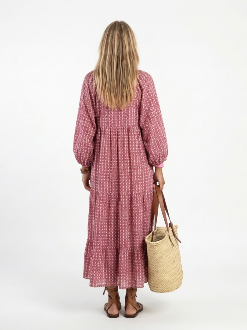 Arlette | Vestido midi con estampado geométrico y mangas largas