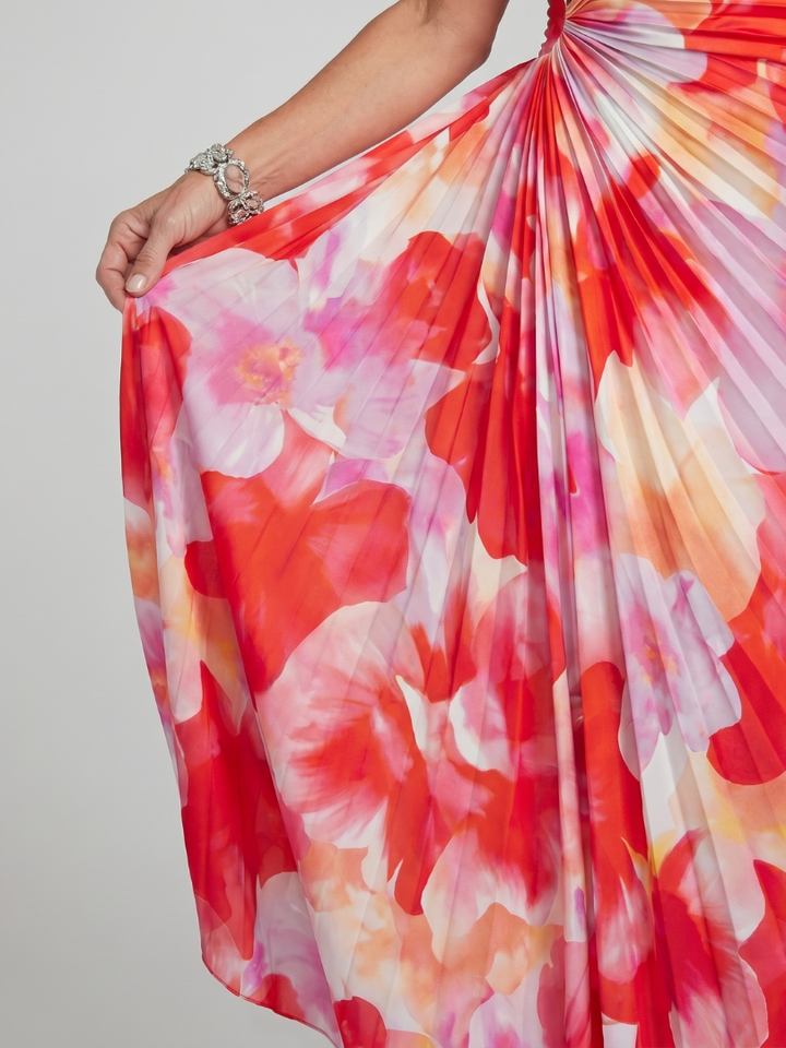 Taya | Vestido Midi con Busto Plisado de Un Hombro