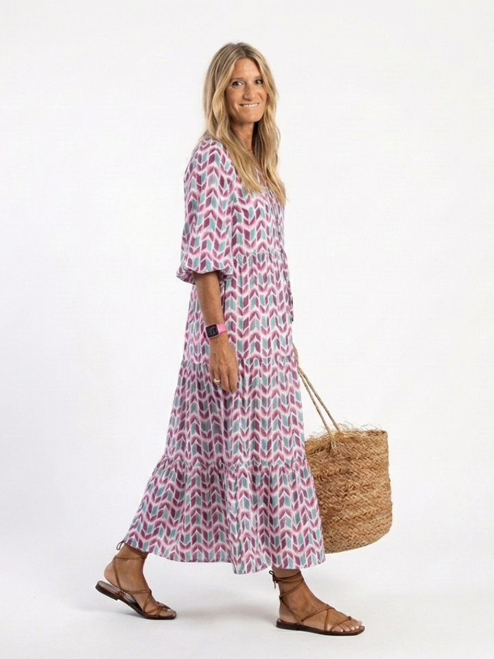 Mireya | Vestido midi de mangas largas con estampado geométrico