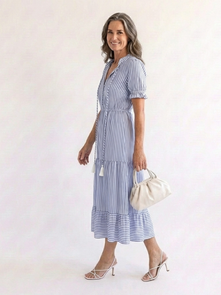 Dakota | Vestido midi de manga corta y rayas