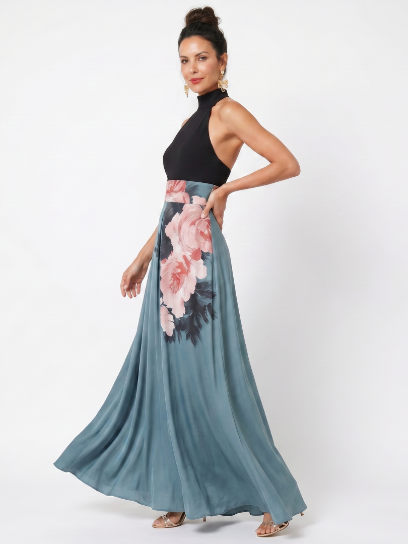 Olympas | Vestido Maxi con Escote Halter y Falda Floral