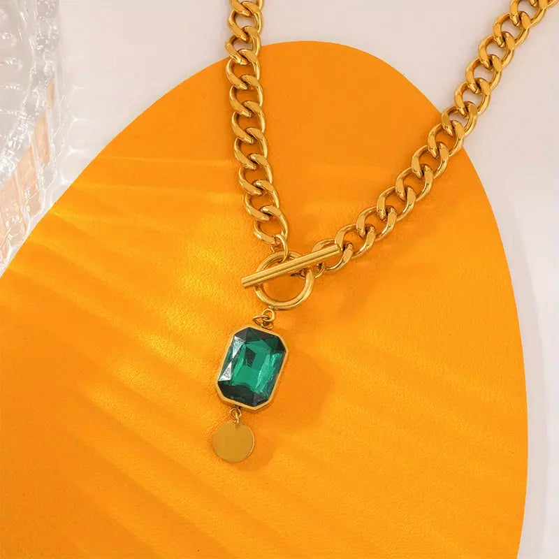 Collar Pendente Esmeralda Cadena Gruesa