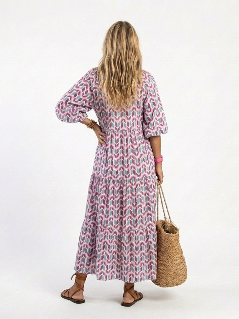 Mireya | Vestido midi de mangas largas con estampado geométrico