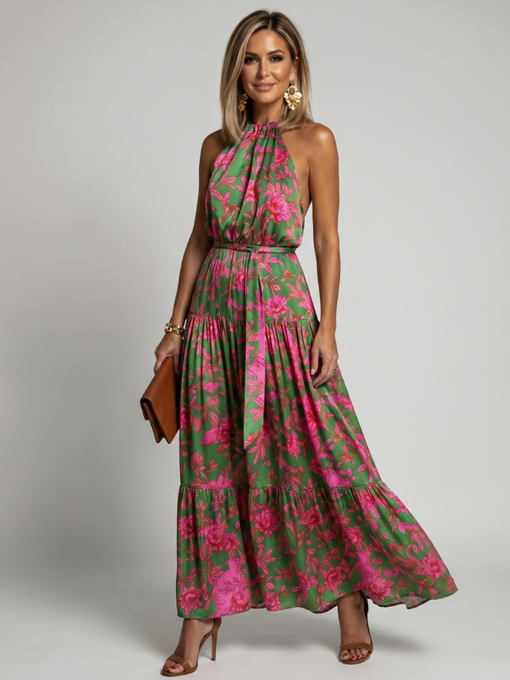 Rowen | Vestido Midi Drapé con Cuello Halter