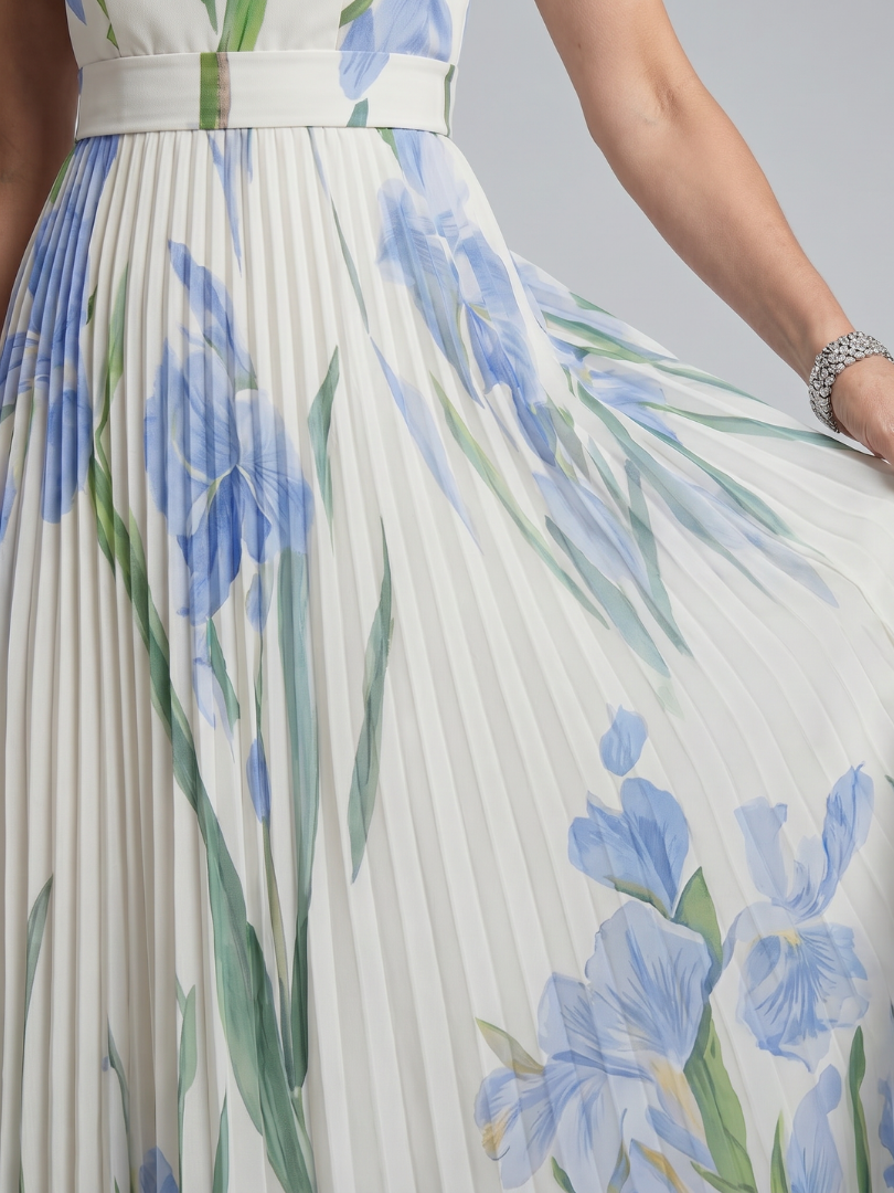 Ophelia | Vestido midi sin mangas con escote cuadrado e impresión floral
