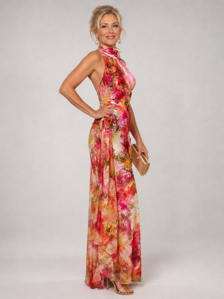 Elisabetta | Vestido Maxi Impreso Floral con Cuello Halter